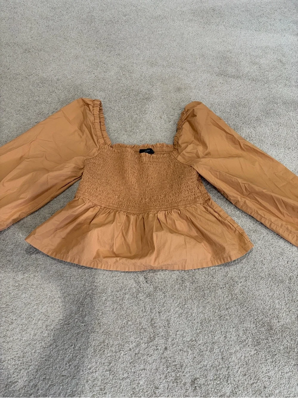 J. Crew Smocked Square-Neck Peplum Top in Mustard Gold, Women’s Size M